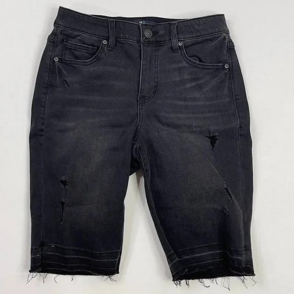 Lularoe Denim Distressed Bermuda Shorts - Picture 1 of 9